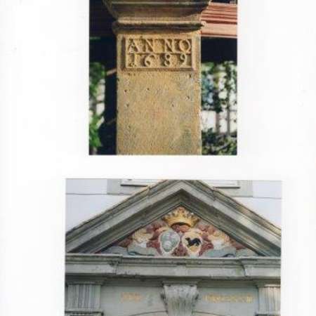 Bild vergr&ouml;&szlig;ern: 1689 S&auml;ule am Schlosspavillon 1733 (MDCCXXIII) &uuml;ber Haupteingang des Schloss