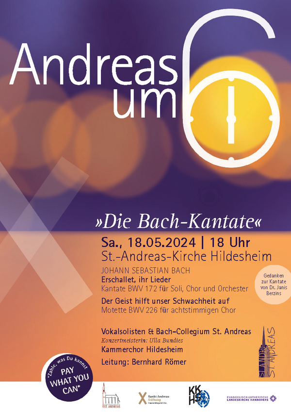 Interner Link: Zur Veranstaltung Andreas um 6 - Johann Sebastian Bach, Die Bach-Kantate BWV 172 Erschallet, ihr Lieder