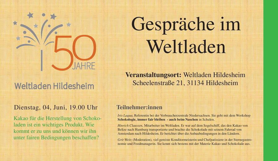 Interner Link: Zur Veranstaltung 50 Jahre Wetladen Hildesheim - Gespräche im Weltladen
