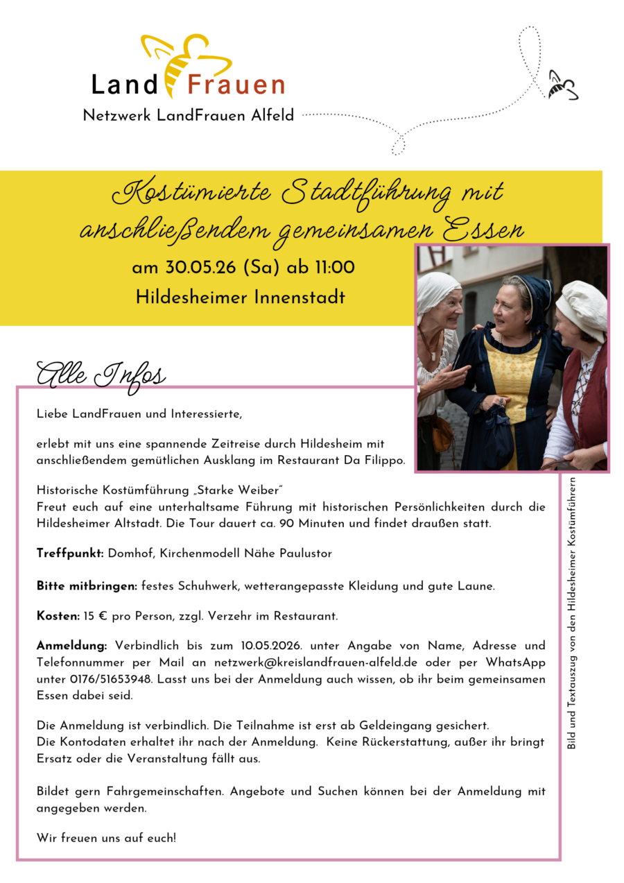 Interner Link: Zur Veranstaltung Kost&uuml;mierte Stadtf&uuml;hrung mit anschlie&szlig;endem gemeinsamen Essen 