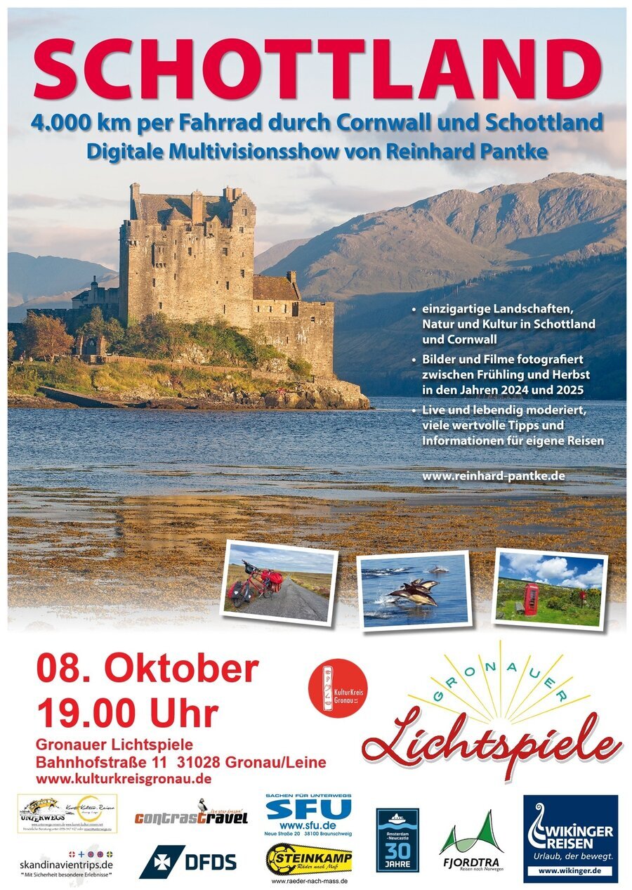 Interner Link: Zur Veranstaltung REISELUST: Live Multivisionsshow REINHARD PANTKE - PER FAHRRAD VON CORNWALL NACH SCHOTTLAND