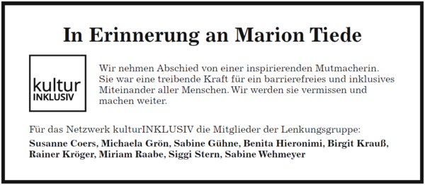 Bild vergr&ouml;&szlig;ern: Traueranzeige Marion Tiede
